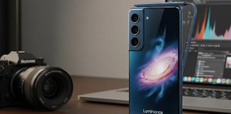 Samsung Galaxy Nova 2025 In-Depth Review: The Creator’s Supernova Has Arrived A detailed close-up of the Samsung Galaxy Nova 2025 in Nebula Blue, focusing on the Isocell V camera module and the illuminated S Pen Creator Edition