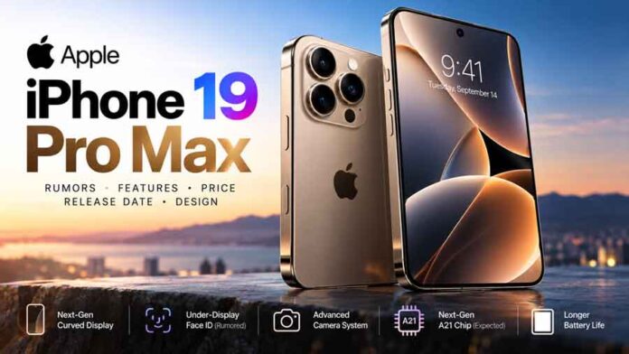 concept of the rumored iPhone 19 Pro Max with a curved display and triple rear cameras