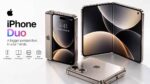 Concept render of a champagne titanium foldable iPhone Duo with inner and outer displays